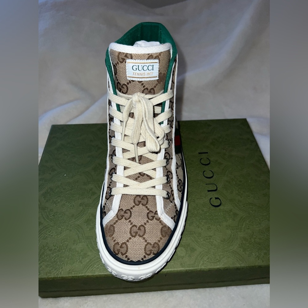 Gucci tennis high top sneakers. GG print